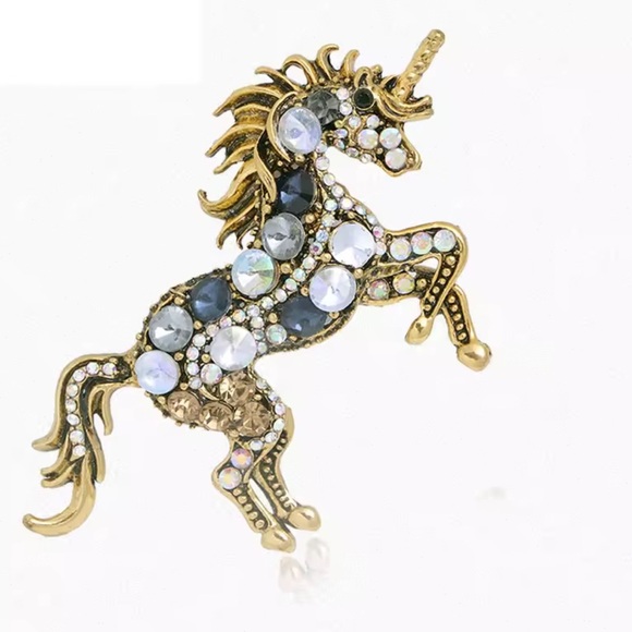 Vintage Gold Unicorn Brooch with Multicolor Gems - Picture 10 of 10